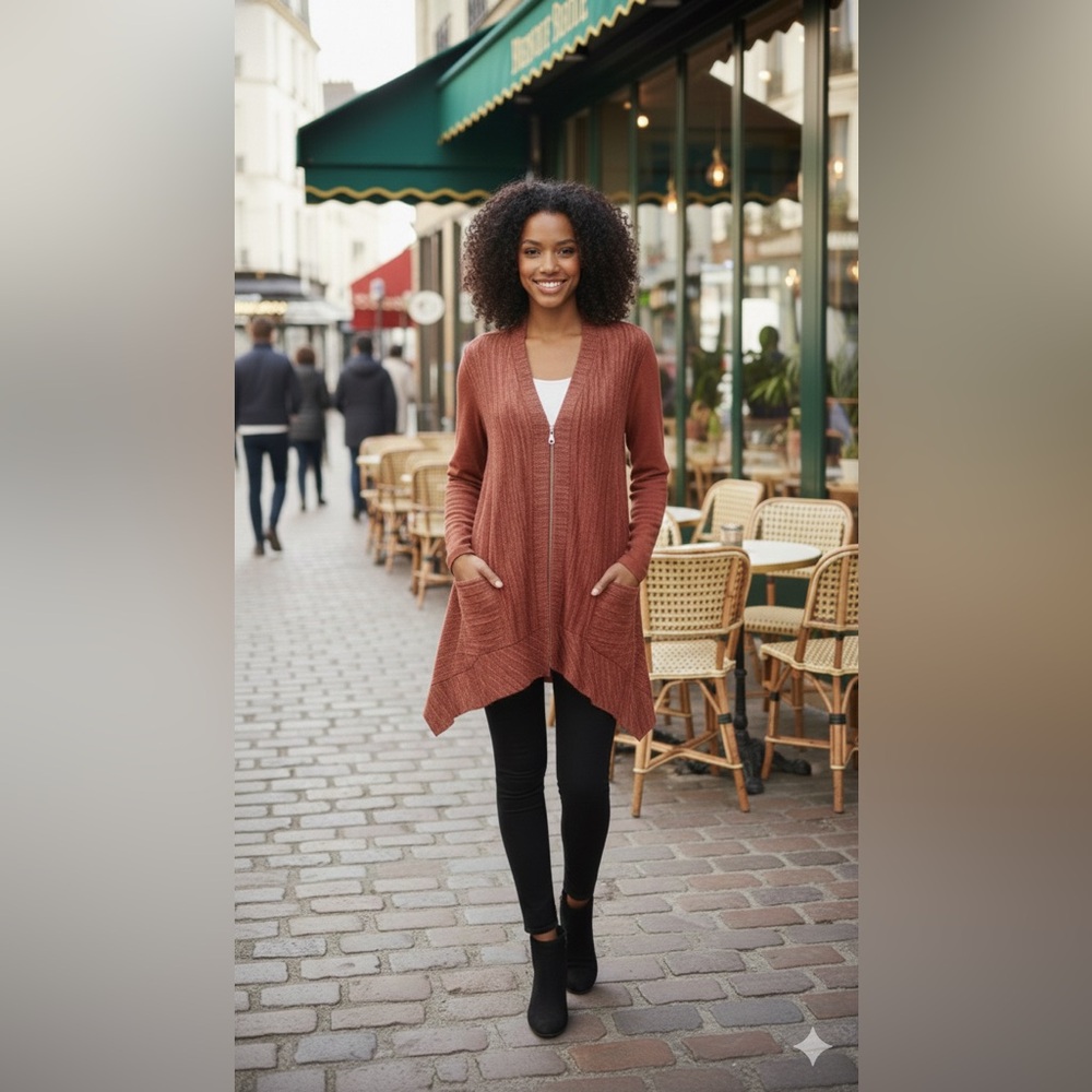 SIZE XL NEW QVC LOGO Lori Goldstein Women’s Maroon Zip-Up Burgundy Knit Cardigan